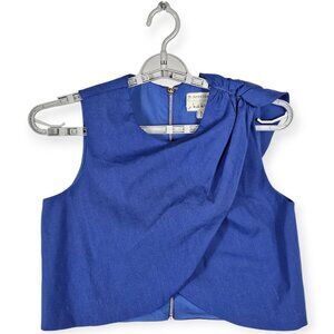Nicole Miller Artelier Royal Blue Linen Blend Drape Front Sleeveless Top Size P
